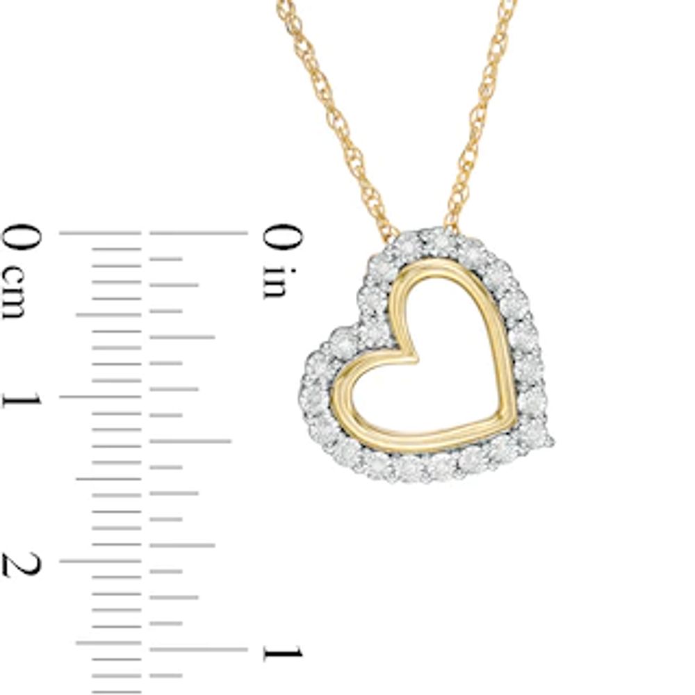 0.04 CT. T.W. Diamond Frame Tilted Heart Pendant in Sterling Silver and 14K Gold Plate|Peoples Jewellers