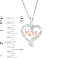 0.04 CT. T.W. Diamond and Cursive "Mom" Loop Heart Pendant in Sterling Silver and 10K Rose Gold|Peoples Jewellers
