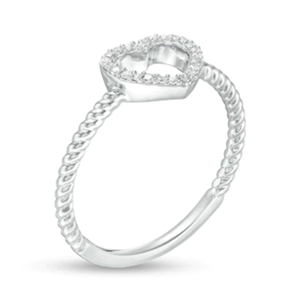 0.04 CT. T.W. Diamond Heart Outline Rope Shank Ring in Sterling Silver|Peoples Jewellers