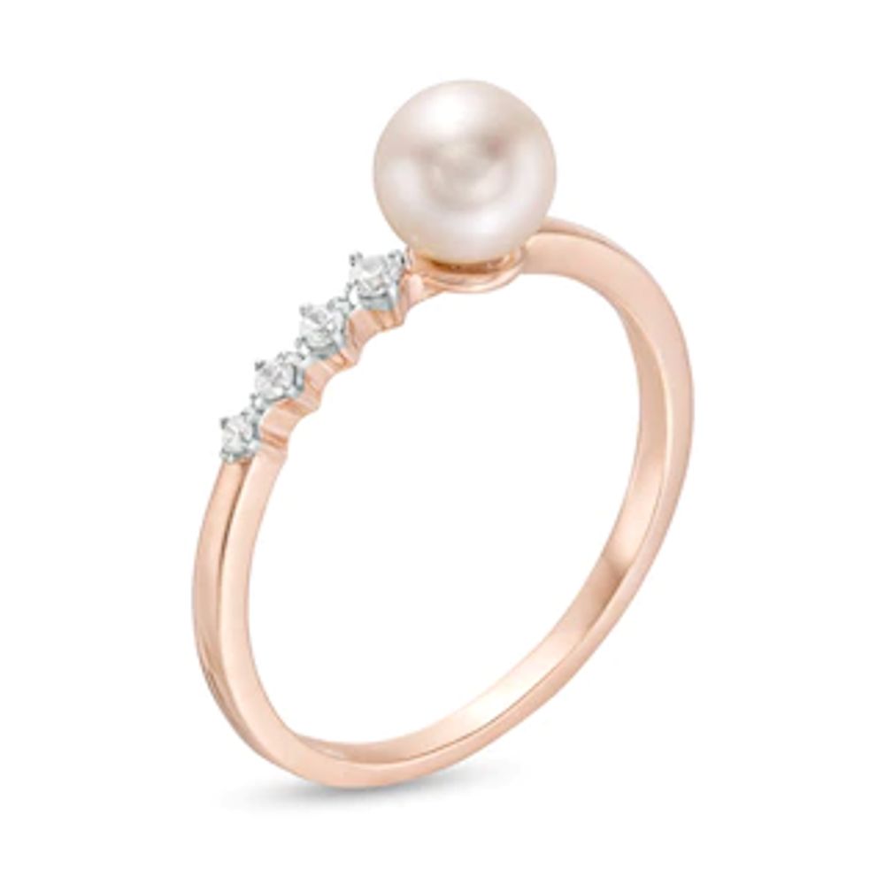 7.0mm Freshwater Cultured Pearl and 0.04 CT. T.W. Diamond Ring in 10K Rose Gold|Peoples Jewellers