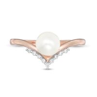 6.0mm Freshwater Cultured Pearl and 0.04 CT. T.W. Diamond Chevron Ring in 10K Rose Gold|Peoples Jewellers