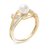 6.0mm Freshwater Cultured Pearl and 0.04 CT. T.W. Diamond Vines Ring in 10K Gold|Peoples Jewellers