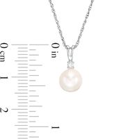 7.0mm Freshwater Cultured Pearl and Lab-Created White Sapphire Pendant in Sterling Silver|Peoples Jewellers