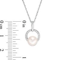 7.0mm Freshwater Cultured Pearl and Lab-Created White Sapphire Doorknocker Circle Pendant in Sterling Silver|Peoples Jewellers