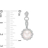 7.0mm Freshwater Cultured Pearl and 0.04 CT. T.W. Diamond Vintage-Style Drop Earrings in Sterling Silver|Peoples Jewellers