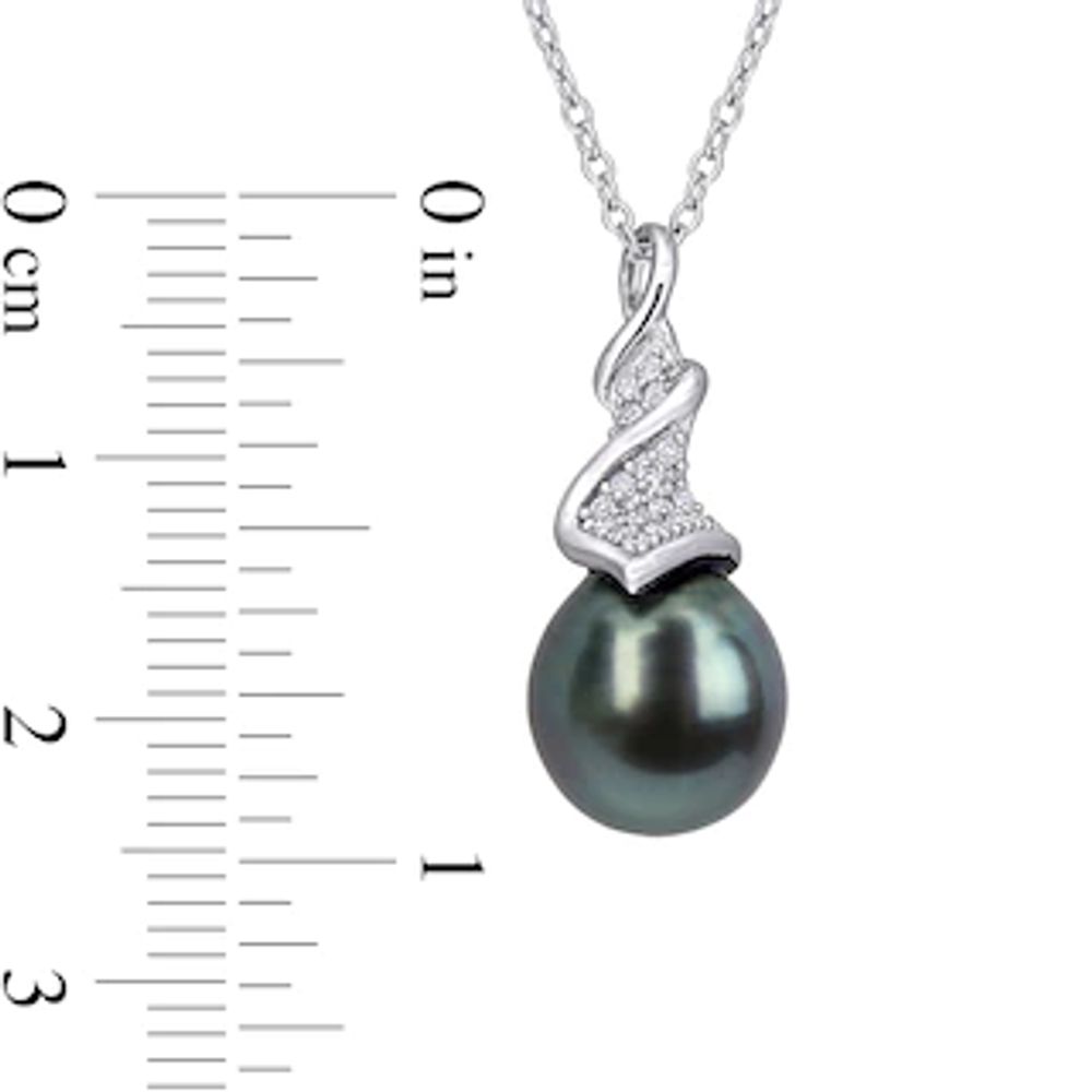 9.0-9.5mm Baroque Black Tahitian Cultured Pearl and 0.085 CT. T.W. Diamond Swirl Pendant in Sterling Silver|Peoples Jewellers