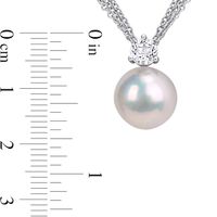11.0-12.0mm Freshwater Cultured Pearl and 5.0mm White Topaz Triple Strand Pendant in Sterling Silver|Peoples Jewellers