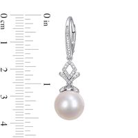 11.0-12.0mm Freshwater Cultured Pearl and 0.05 CT. T.W. Diamond Bead Drop Earrings in Sterling Silver|Peoples Jewellers