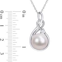 11.0-12.0mm Freshwater Cultured Pearl, Lab-Created White Sapphire and Diamond Accent Pendant in Sterling Silver|Peoples Jewellers