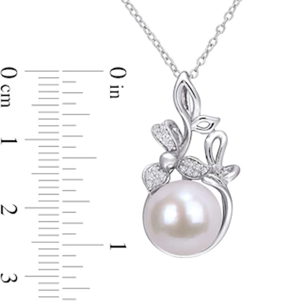 11.0-12.0mm Freshwater Cultured Pearl and 0.065 CT. T.W. Diamond Flower Pendant in Sterling Silver|Peoples Jewellers