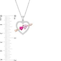 Lab-Created Ruby and Pink and White Sapphire Heart with Arrow Pendant in Sterling Silver and 14K Rose Gold Plate|Peoples Jewellers