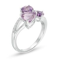 Multi-Colour Amethyst and Diamond Accent Heart Trio Split Shank Ring in Sterling Silver|Peoples Jewellers