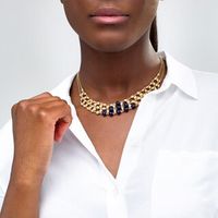 Navy Blue Enamel and Diamond-Cut Bead Bib Necklace in 14K Gold|Peoples Jewellers