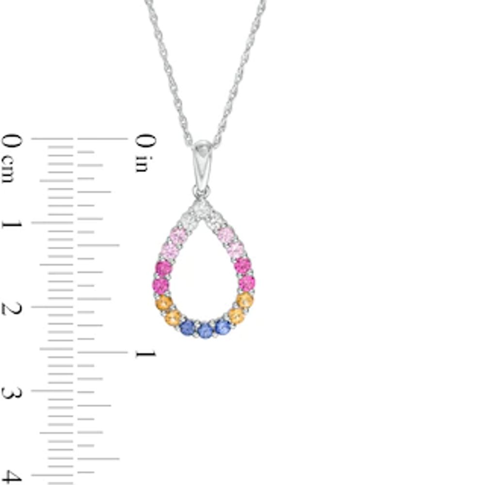Lab-Created Multi-Colour Sapphire Teardrop Pendant in Sterling Silver|Peoples Jewellers