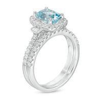 Cushion-Cut Aquamarine and 0.60 CT. T.W. Diamond Frame Bridal Set in 14K White Gold|Peoples Jewellers