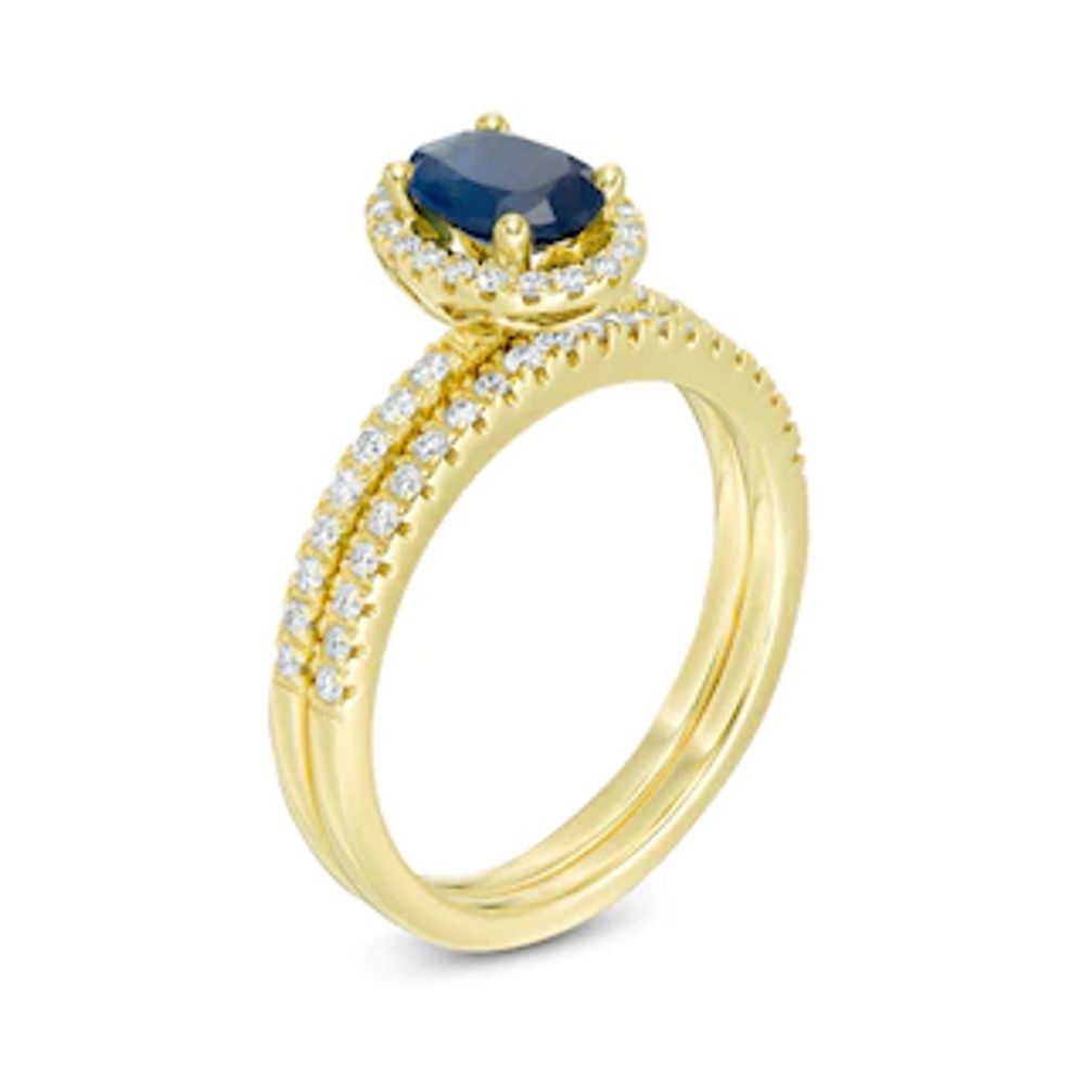 Oval Sapphire and 0.33 CT. T.W. Diamond Frame Bridal Set in 14K Gold|Peoples Jewellers