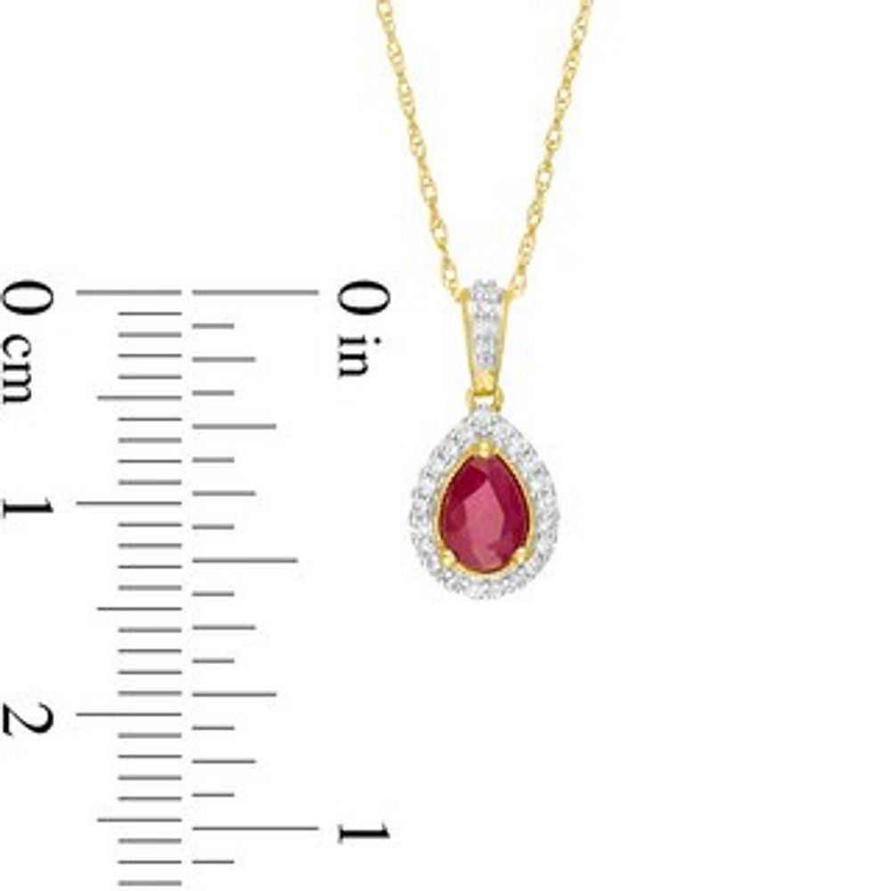 Pear-Shaped Ruby and 0.08 CT. T.W. Diamond Frame Pendant in 10K Gold|Peoples Jewellers