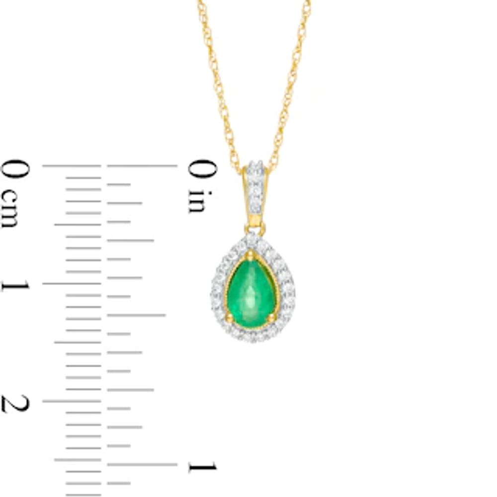 Pear-Shaped Emerald and 0.08 CT. T.W. Diamond Frame Pendant in 10K Gold|Peoples Jewellers