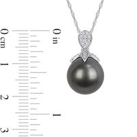 11.0-12.0mm Black Tahitian Cultured Pearl and 0.10 CT. T.W. Composite Diamond Drop Pendant in 10K White Gold-17"|Peoples Jewellers