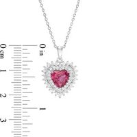 7.0mm Lab-Created Ruby and White Sapphire Starburst Frame Heart Pendant in Sterling Silver|Peoples Jewellers