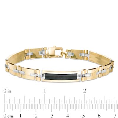 Men's Rectangular Onyx Inlay Link Bracelet in 10K Two-Tone Gold|Peoples Jewellers
