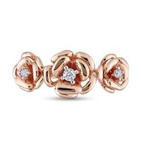 Lab-Created White Sapphire Flower Trio Ring in Sterling Silver with Rose Rhodium|Peoples Jewellers