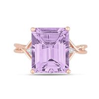 Emerald-Cut Amethyst and White Topaz Crossover Shank Ring in Sterling Silver with Rose Rhodium|Peoples Jewellers