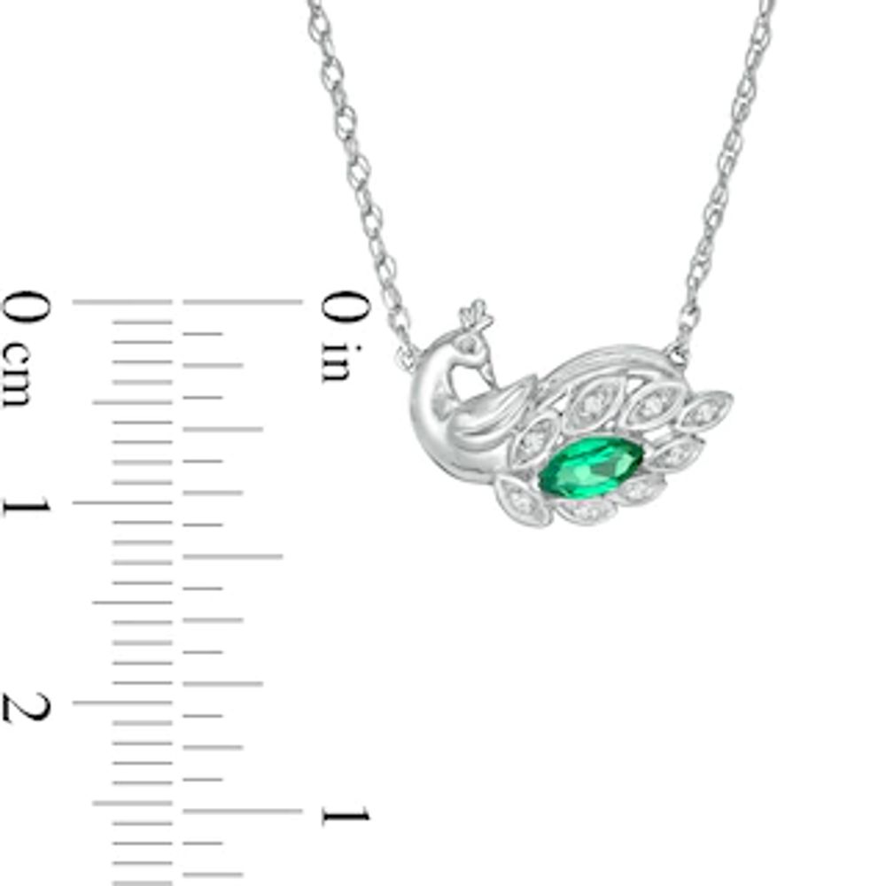 Marquise Lab-Created Emerald and Diamond Accent Peacock Necklace in Sterling Silver|Peoples Jewellers