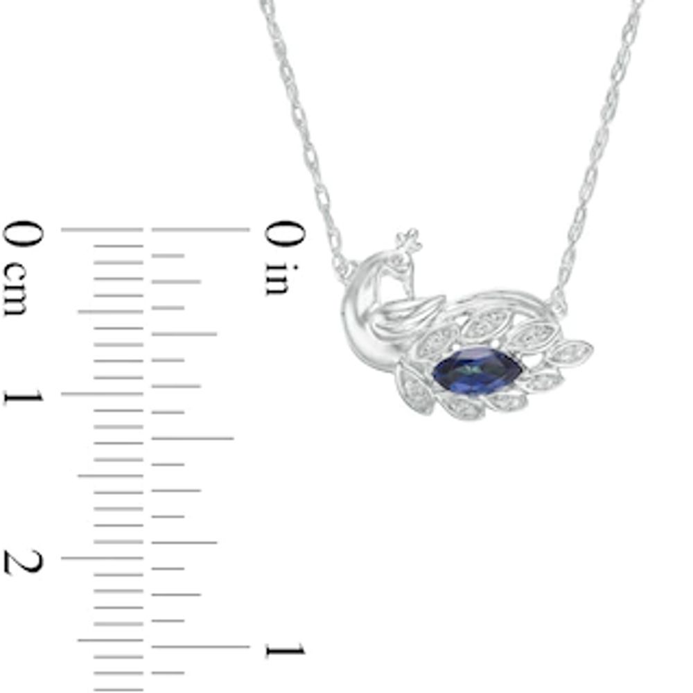 Marquise Lab-Created Blue Sapphire and Diamond Accent Peacock Necklace in Sterling Silver|Peoples Jewellers