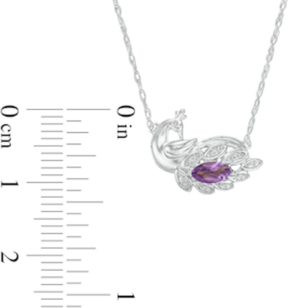 Marquise Amethyst and Diamond Accent Peacock Necklace in Sterling Silver|Peoples Jewellers