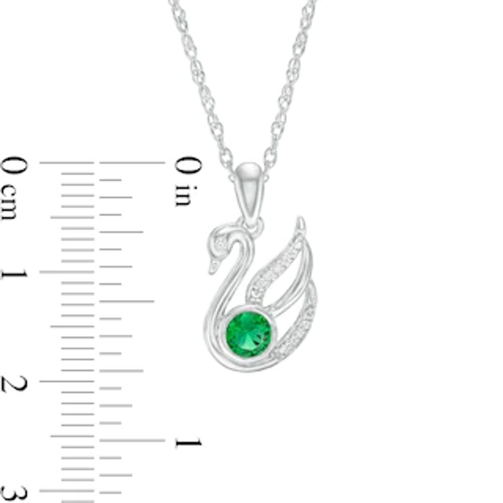 4.0mm Lab-Created Emerald and Diamond Accent Swan Pendant in Sterling Silver|Peoples Jewellers