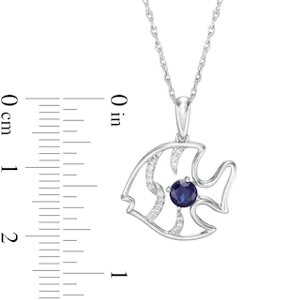 4.0mm Lab-Created Blue Sapphire and Diamond Accent Angel Fish Pendant in Sterling Silver|Peoples Jewellers