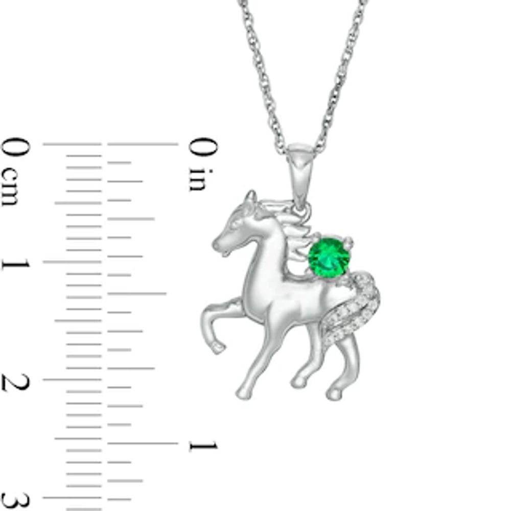 Lab-Created Emerald and Diamond Accent Prancing Horse Pendant in Sterling Silver|Peoples Jewellers