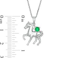 Lab-Created Emerald and Diamond Accent Prancing Horse Pendant in Sterling Silver|Peoples Jewellers
