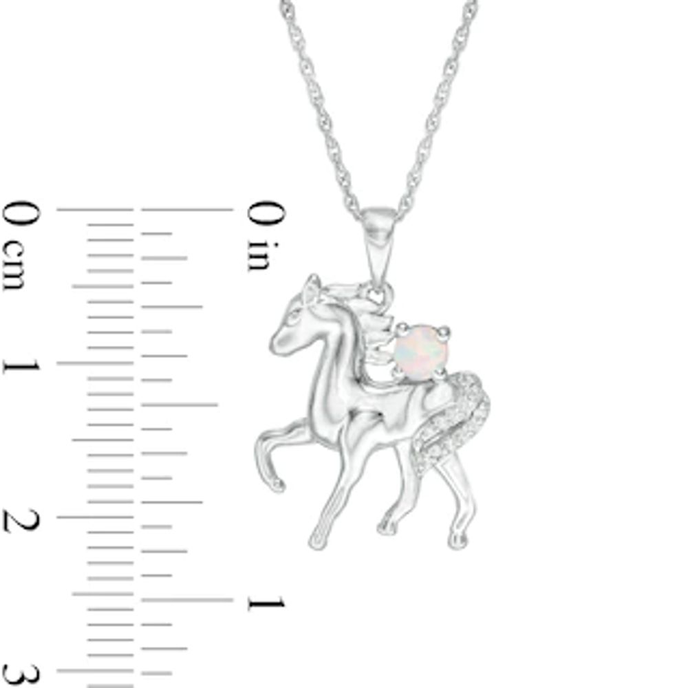 Lab-Created Opal and Diamond Accent Prancing Horse Pendant in Sterling Silver|Peoples Jewellers
