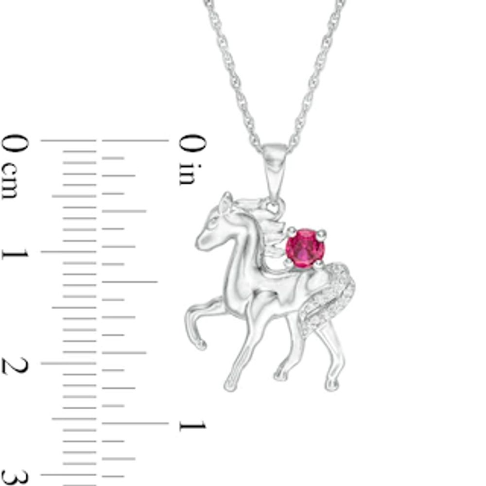 Lab-Created Ruby and Diamond Accent Prancing Horse Pendant in Sterling Silver|Peoples Jewellers
