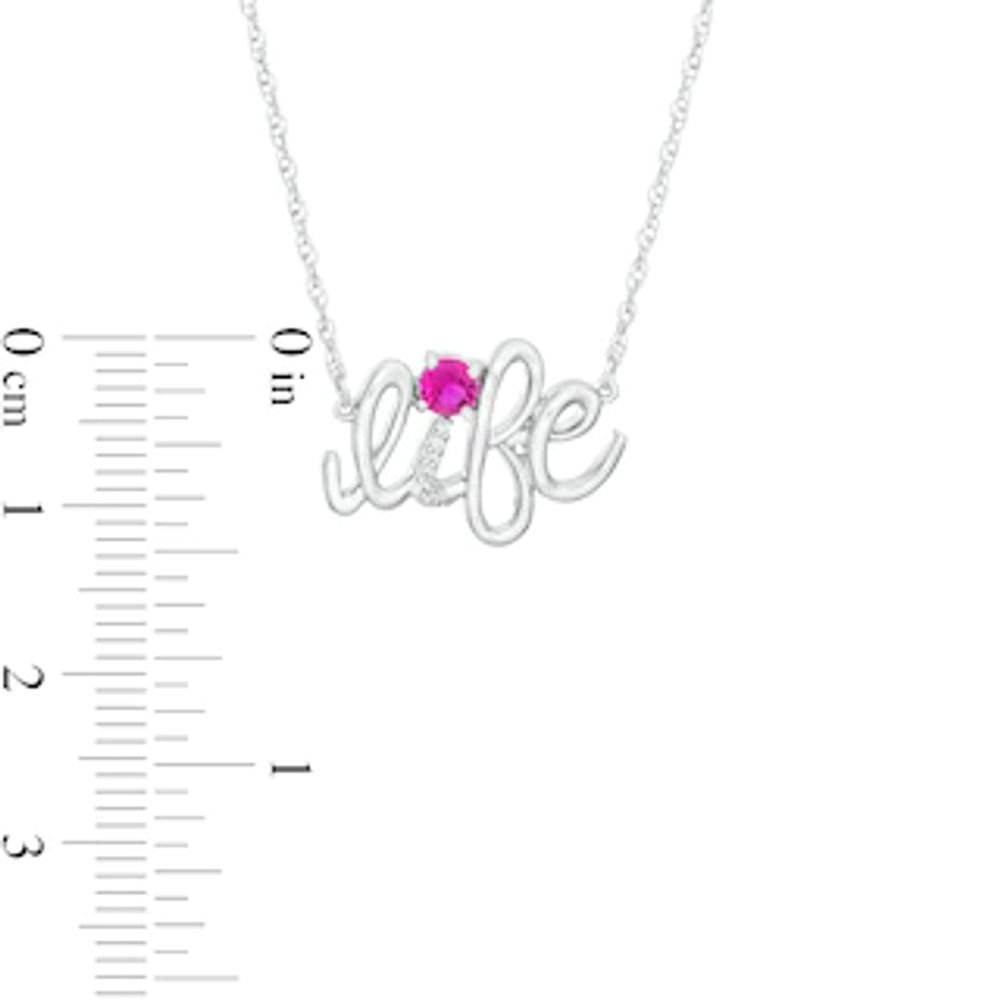 Lab-Created Ruby and Diamond Accent "life" Script Necklace in Sterling Silver|Peoples Jewellers