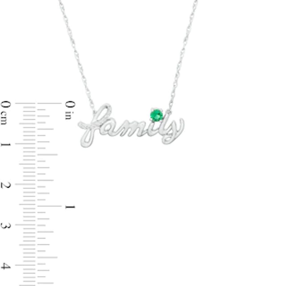 Lab-Created Emerald and Diamond Accent "family" Script Necklace in Sterling Silver|Peoples Jewellers