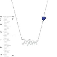 5.0mm Heart-Shaped Lab-Created Blue Sapphire and Diamond Accent "Mom" Script Necklace in Sterling Silver|Peoples Jewellers