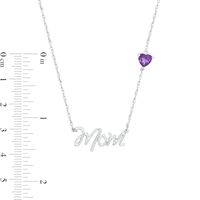 5.0mm Heart-Shaped Amethyst and Diamond Accent "Mom" Script Necklace in Sterling Silver|Peoples Jewellers