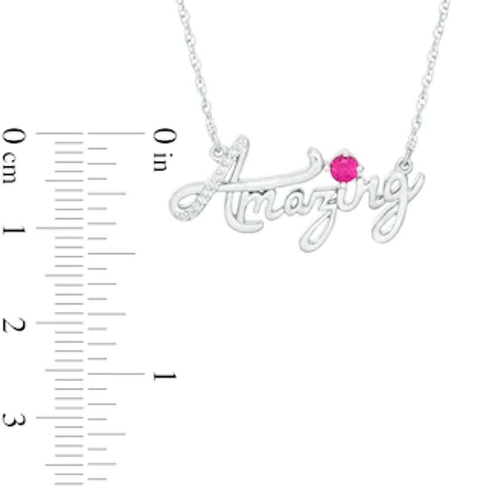 Lab-Created Ruby and Diamond Accent "Amazing" Script Necklace in Sterling Silver|Peoples Jewellers