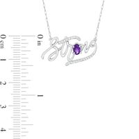 Oval Amethyst and Diamond Accent "Strong" Script Necklace in Sterling Silver|Peoples Jewellers