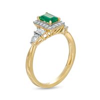 Emerald-Cut Emerald and 0.33 CT. T.W. Diamond Frame Engagement Ring in 14K Gold|Peoples Jewellers