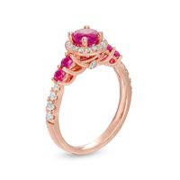 5.0mm Ruby and 0.33 CT. T.W. Diamond Frame Engagement Ring in 14K Rose Gold|Peoples Jewellers