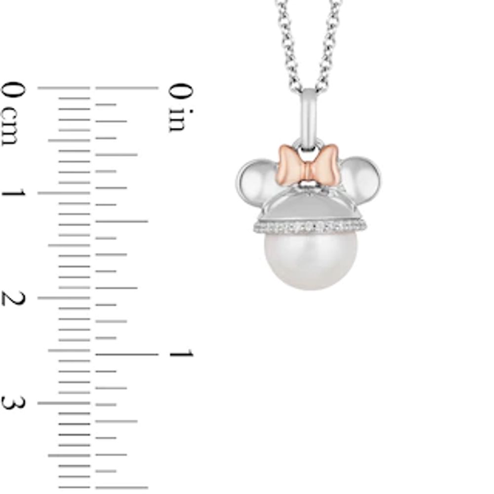 Mickey Mouse & Minnie Mouse 9.0mm Freshwater Cultured Pearl and 0.085 CT. T.W. Diamond Pendant in Sterling Silver-19"|Peoples Jewellers