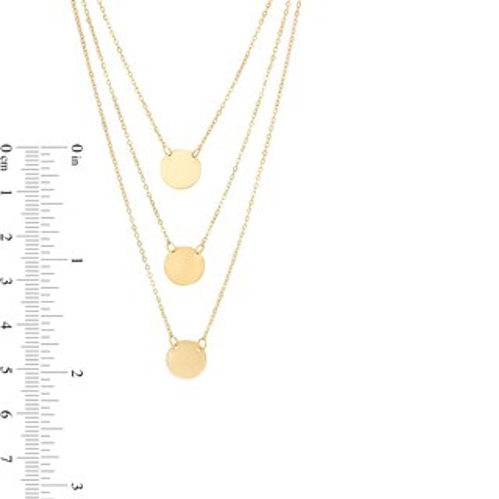 Italian Gold Polished Disc Triple Strand Necklace in 14K Gold|Peoples Jewellers