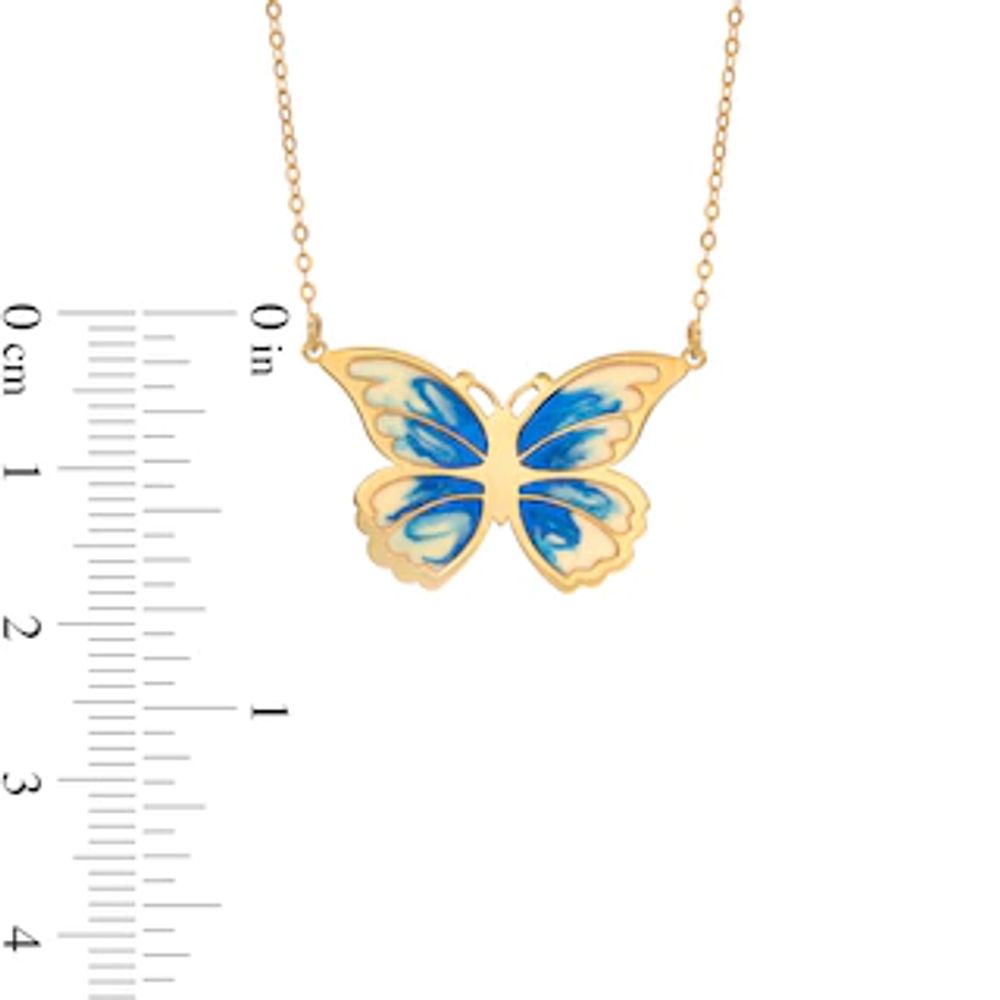 Italian Gold Blue and White Enamel Butterfly Necklace in 14K Gold|Peoples Jewellers