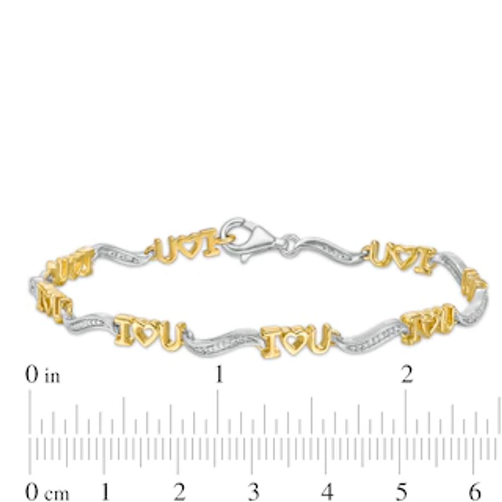 0.04 CT. T.W. Diamond "I Heart U" Link Bracelet in Sterling Silver with 14K Gold Plate - 7.5"|Peoples Jewellers