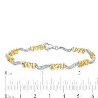 0.04 CT. T.W. Diamond "I Heart U" Link Bracelet in Sterling Silver with 14K Gold Plate - 7.5"|Peoples Jewellers