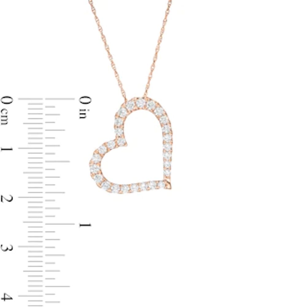 0.58 CT. T.W. Diamond Tilted Heart Necklace in 10K Rose Gold|Peoples Jewellers